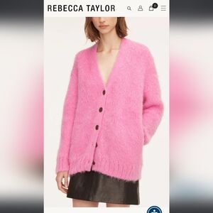 Rebecca Taylor Brushed Mohair Cardigan Peony Pink Button Front Size xs
